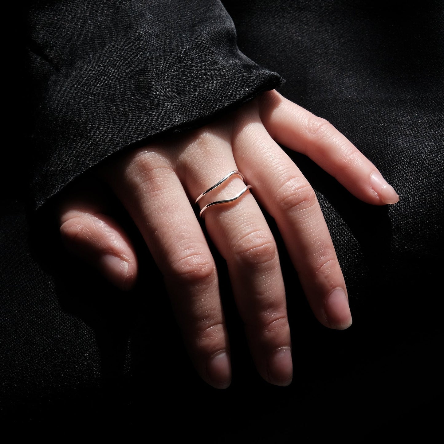Sterling Silver Double Layer Ring | Open Adjustable Stackable Rings