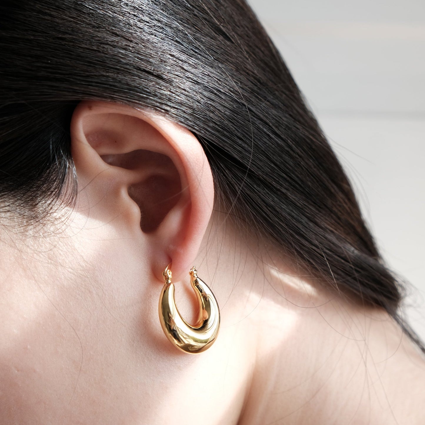 Gold & Silver Half Moon Dome Earrings | Creole Bold Hoop Earring