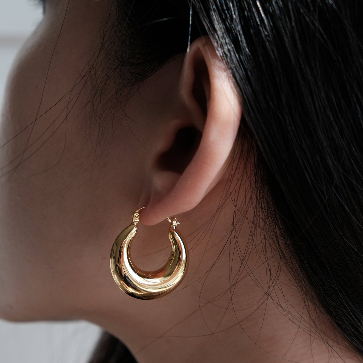 Gold & Silver Half Moon Dome Earrings | Creole Bold Hoop Earring