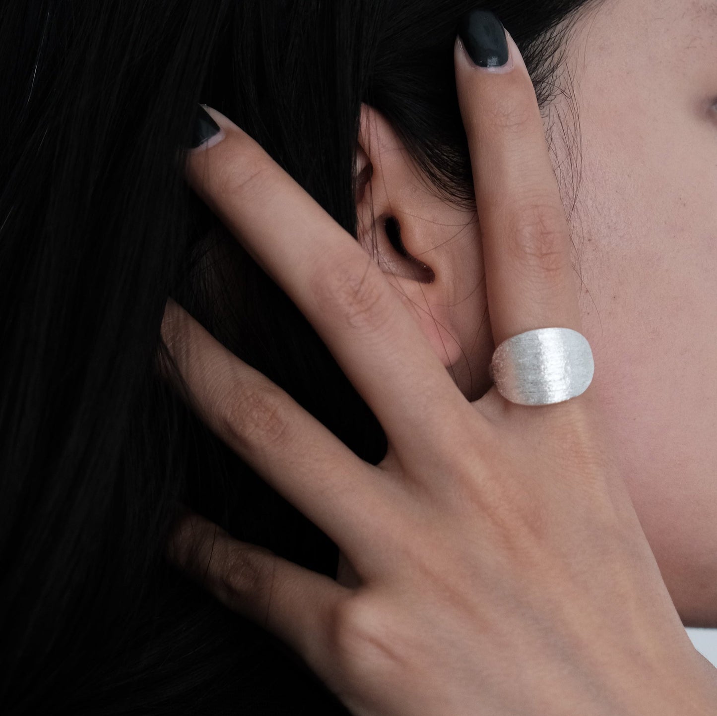 Sterling Silver Curved Dome Ring | Chrome & Brushed Minimal Rings