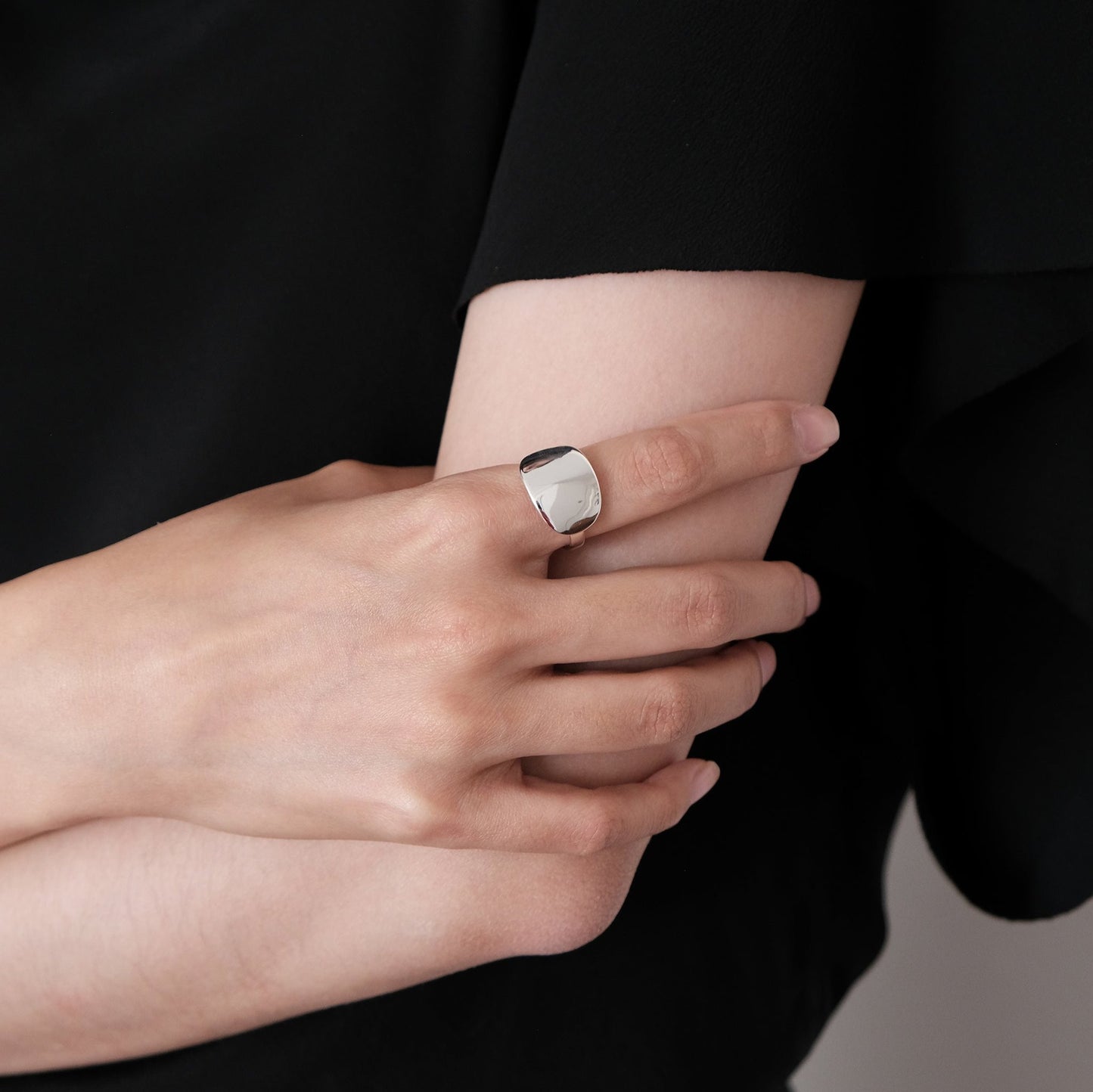 Sterling Silver Curved Dome Ring | Chrome & Brushed Minimal Rings