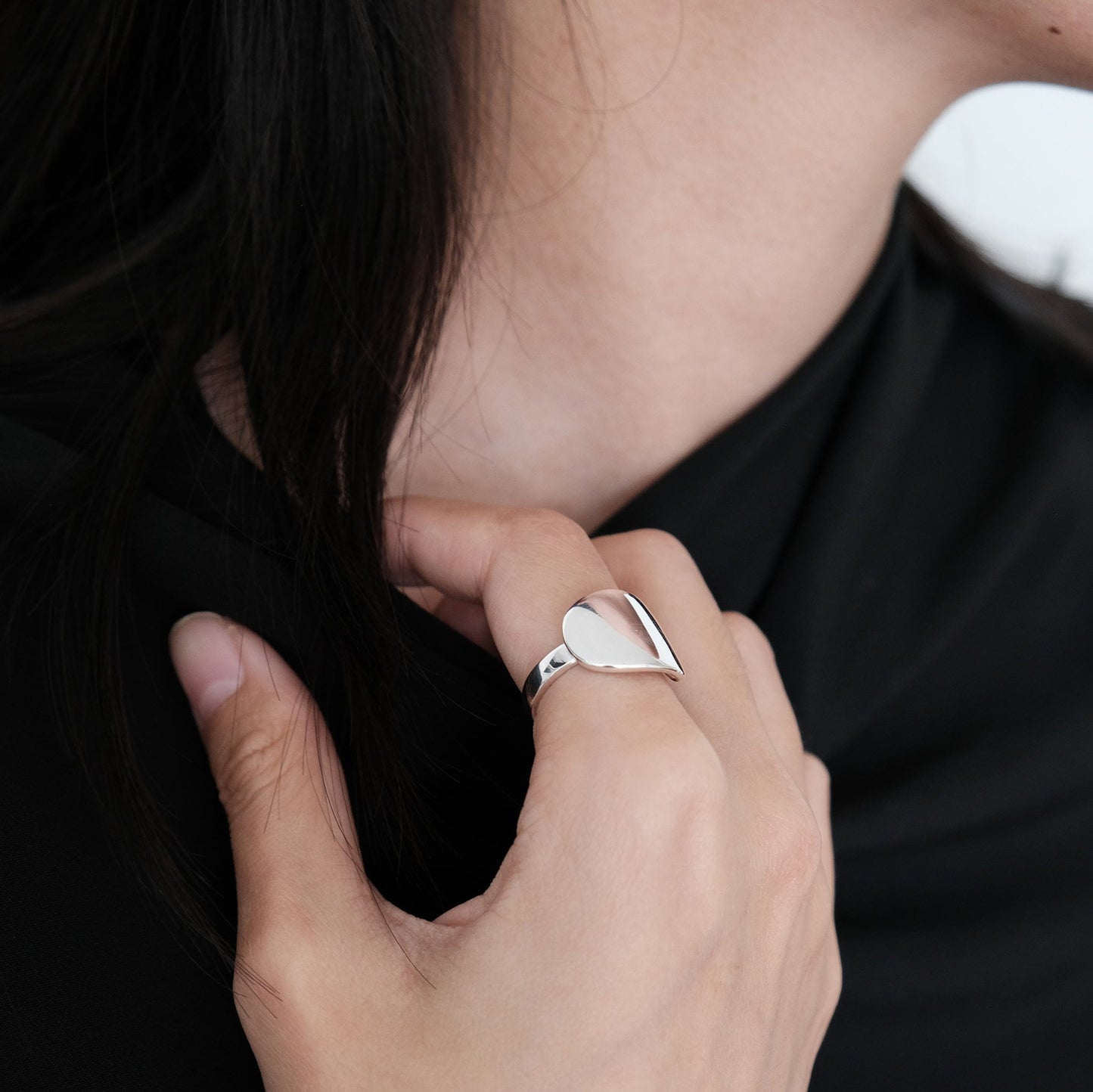 Sterling Silver Curved Dome Ring | Chrome & Brushed Minimal Rings