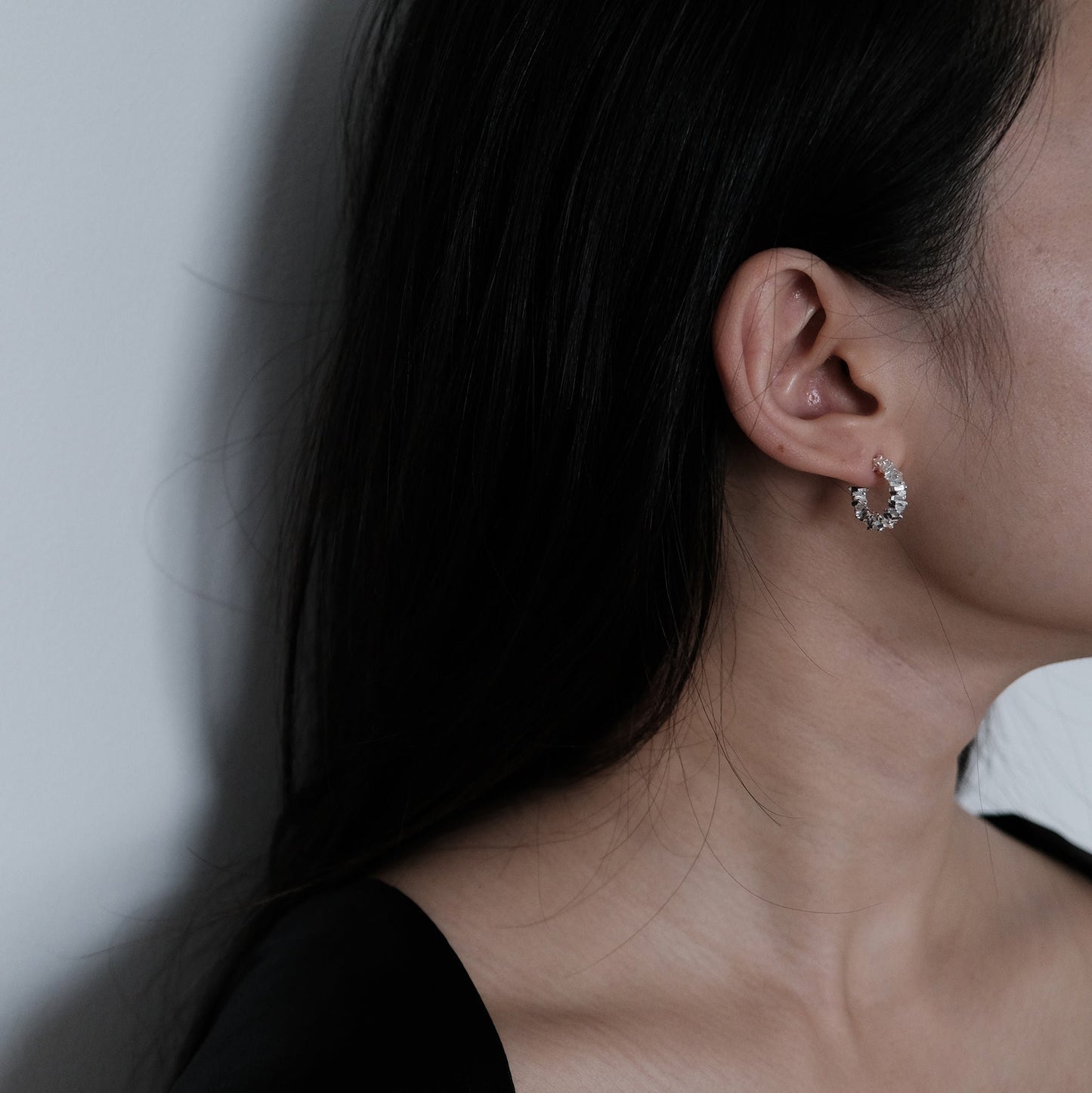 Sterling Silver Shimmering Hoop | Glittering Shiny Earring