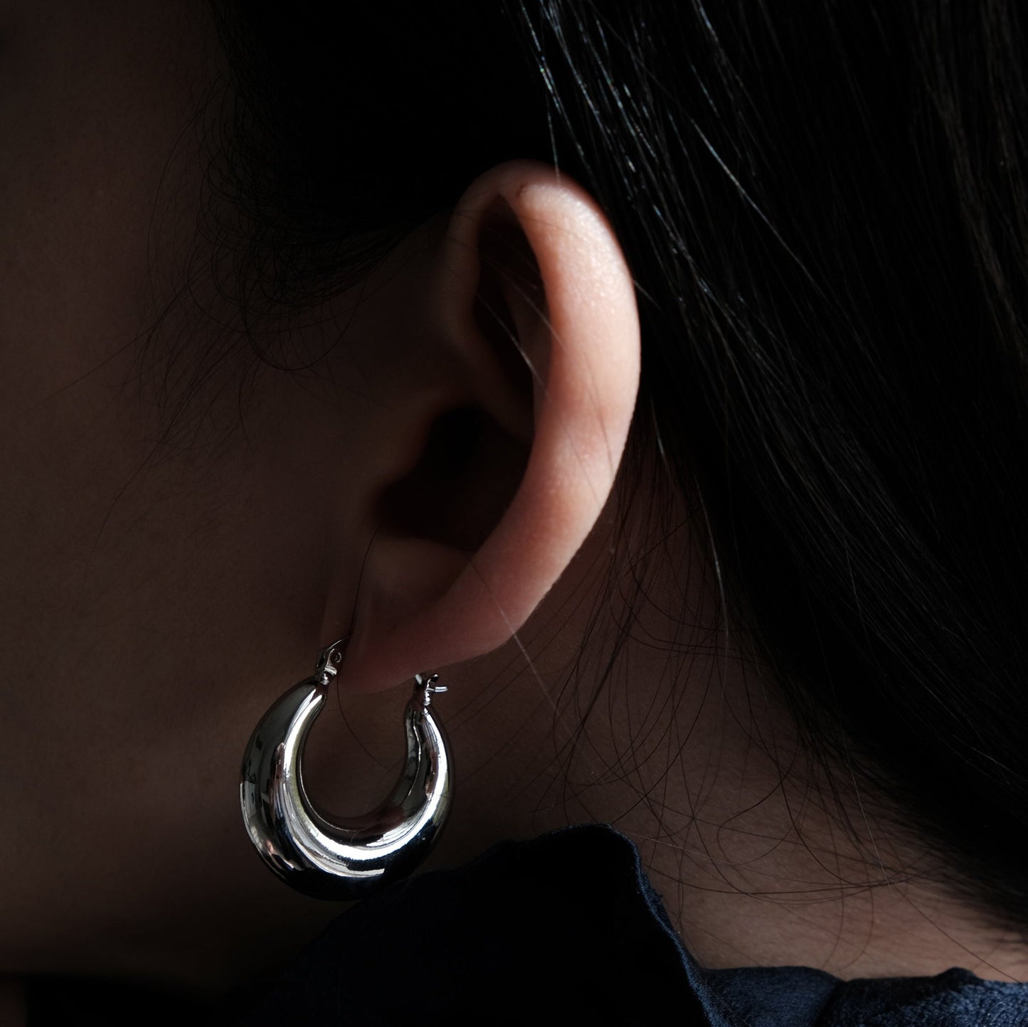 Gold & Silver Half Moon Dome Earrings | Creole Bold Hoop Earring