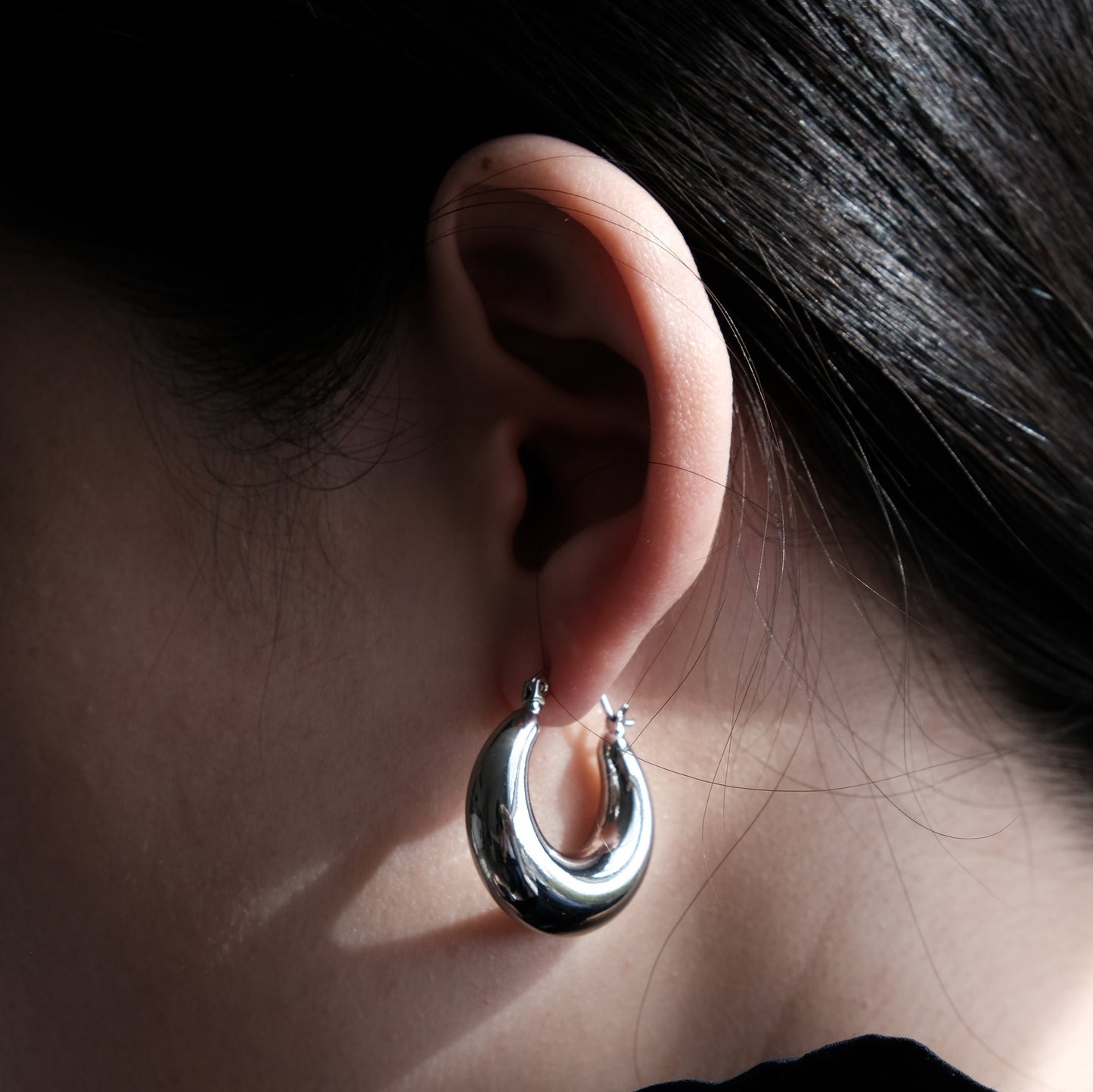 Gold & Silver Half Moon Dome Earrings | Creole Bold Hoop Earring