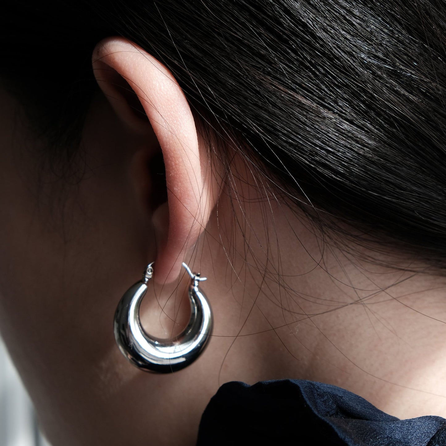 Gold & Silver Half Moon Dome Earrings | Creole Bold Hoop Earring