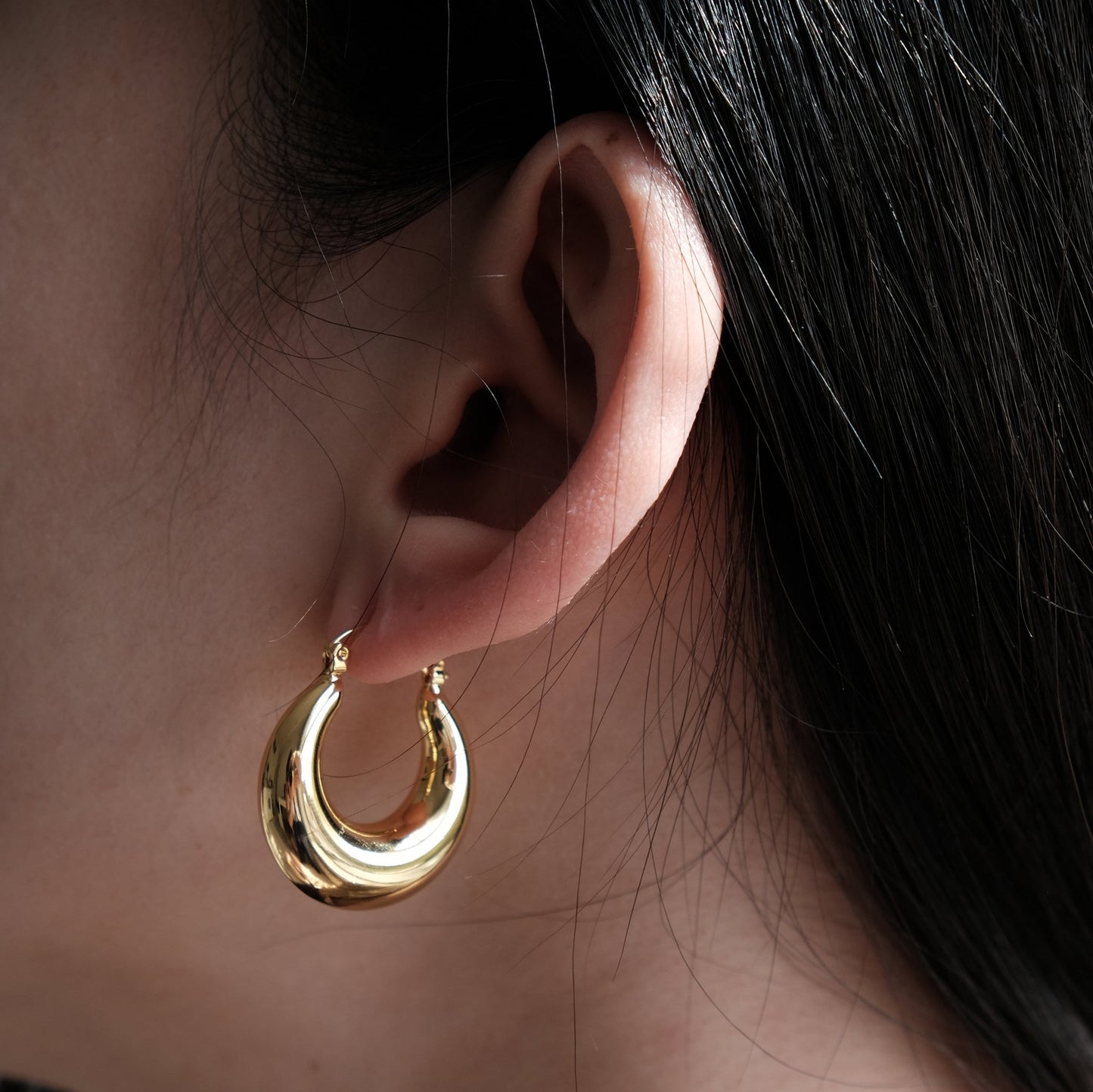 Gold & Silver Half Moon Dome Earrings | Creole Bold Hoop Earring