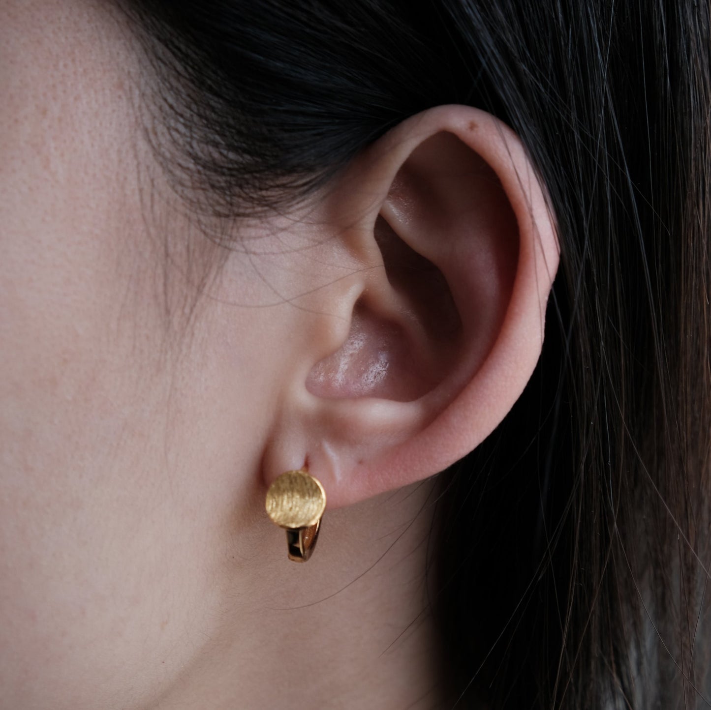 Silver & Gold Brushed Disk Earrings | Round Circle Hoop Earring