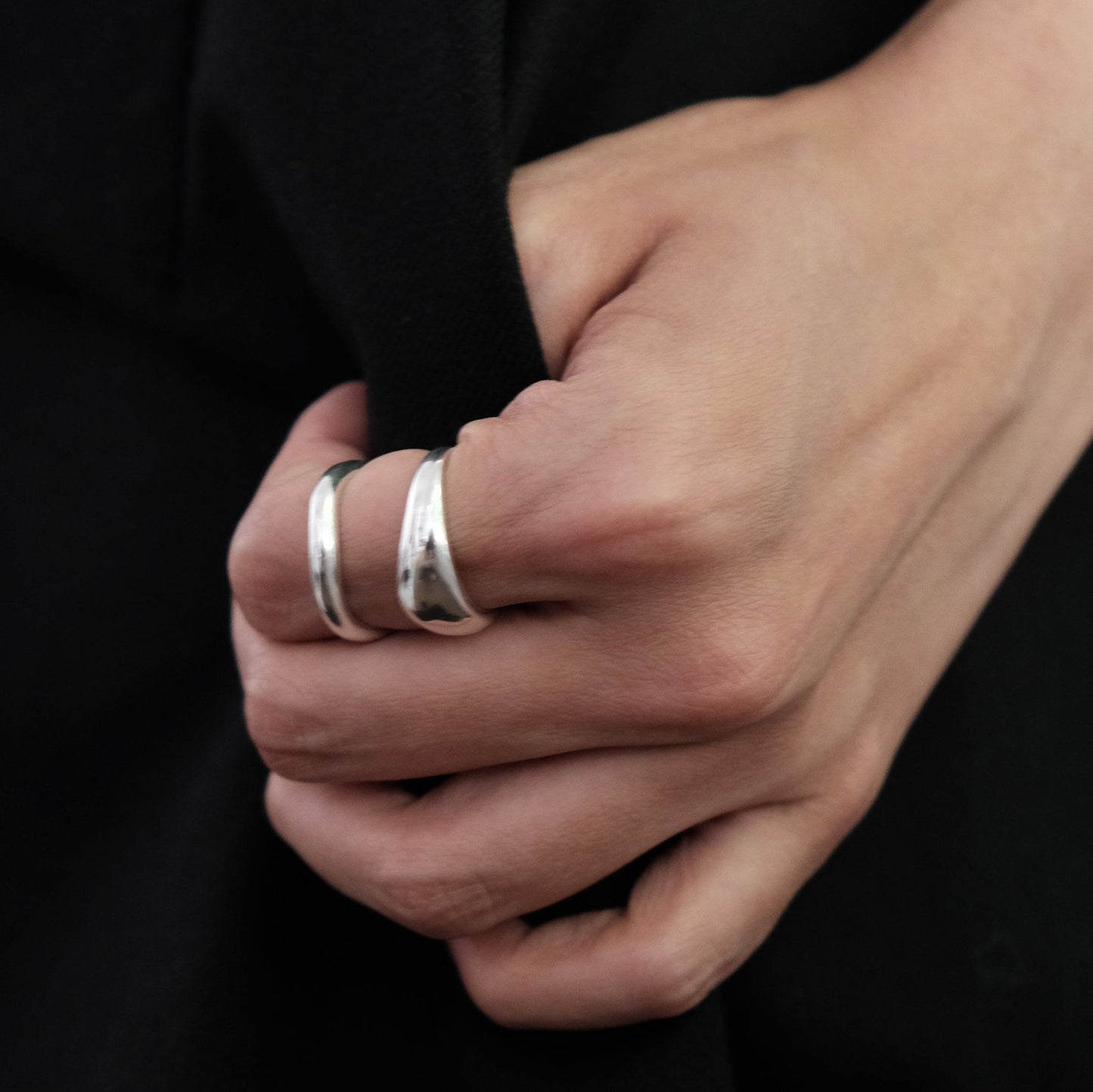 Sterling Silver Dome Ring | Crescent Stackable Open Adjustable Rings