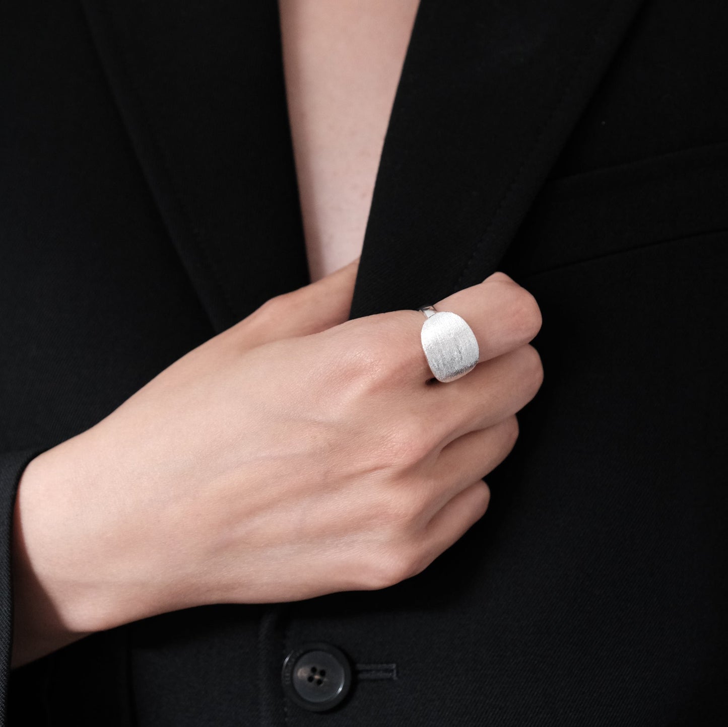 Sterling Silver Curved Dome Ring | Chrome & Brushed Minimal Rings