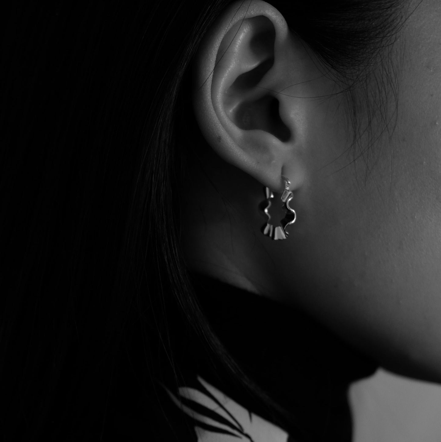 Sterling Silver Wavy Earring | Curved Hoops Ripple Irregular Earrings