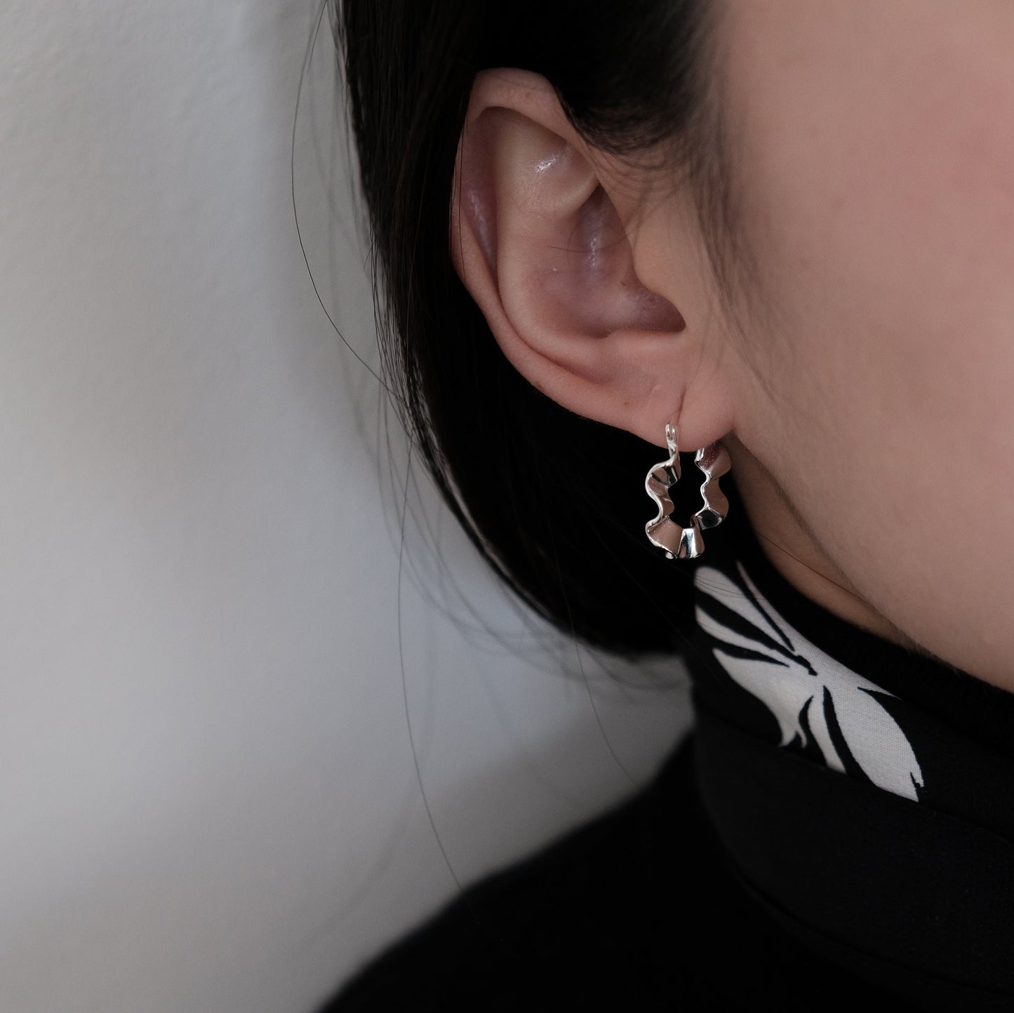 Sterling Silver Wavy Earring | Curved Hoops Ripple Irregular Earrings